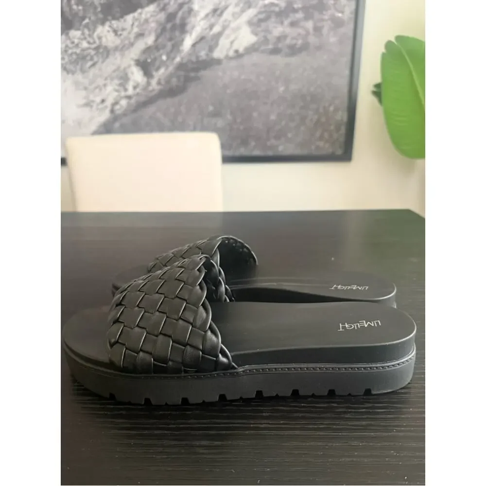 NWOT LimeLight Black Woven Platform Slides Sandals Rubber Shoes Size 11